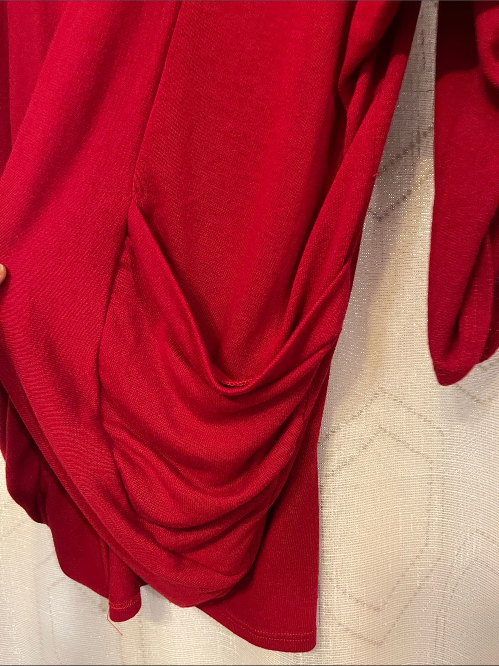 Women’s Open-Front Red Draped Cardigan - Picture 9 of 11